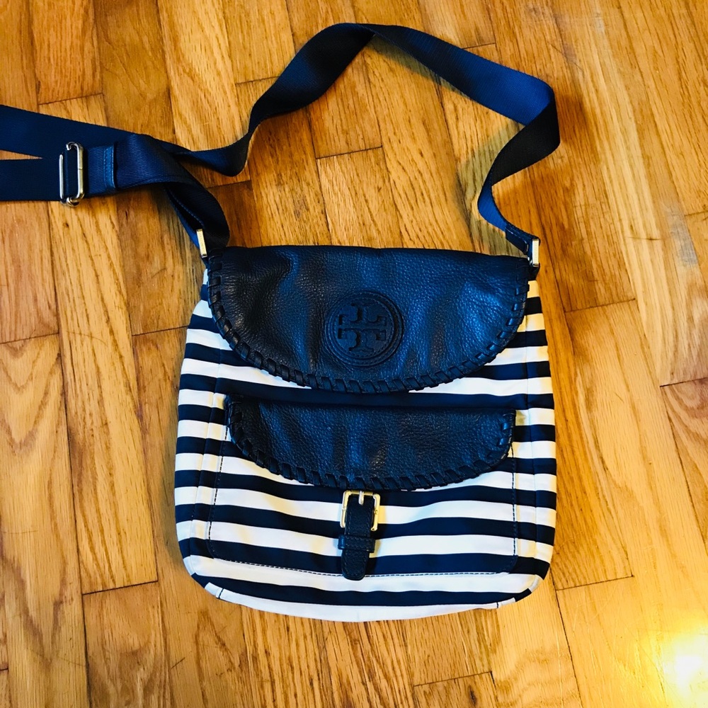 Tory Burch Navy and white striped crossbody